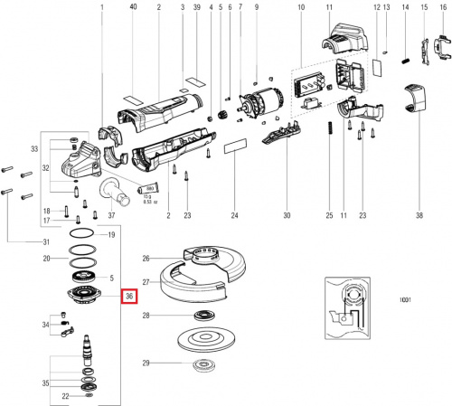 Фланец редуктора в сборе для УШМ METABO WB 18 LTX BL 150 Quick Фланец редуктора в сборе для УШМ METABO WB 18 LTX BL 150 Quick