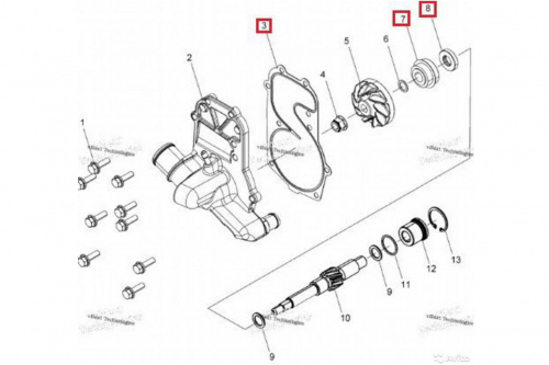 Ремкомплект помпы охлаждения Polaris 10-721310 фото 2 Ремкомплект помпы охлаждения Polaris 10-721310 фото 2