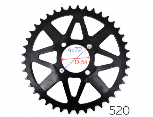 Звезда задняя KAYO T2 (520-49) (до 2014) MTL d-54mm, 4 болта крепл. L-72mm Звезда задняя KAYO T2 (520-49) (до 2014) MTL d-54mm, 4 болта крепл. L-72mm